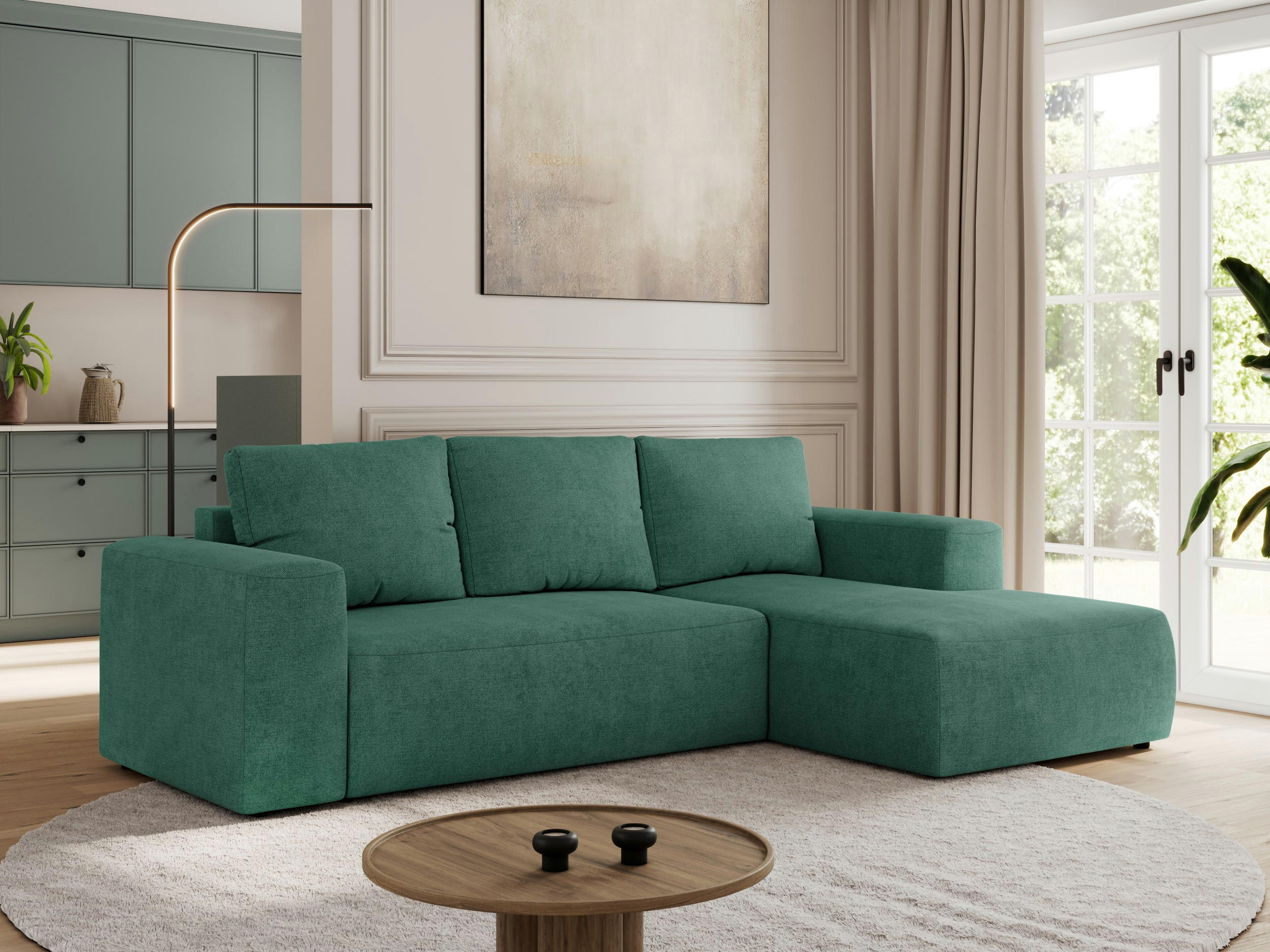 ECKSOFA TRENTINO L Grün Stukture - Rechts - Schwarz/Grün, Textil (164/266cm) - MKS