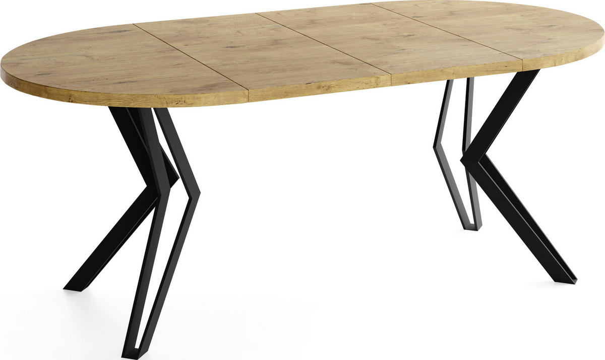 ESSTISCH Revena runder ausziehbarer, Lancelot Eiche 120-200/120/76 cm - Eichefarben/Schwarz, Holzwerkstoff/Metall (120/200/76cm) - WFL GROUP