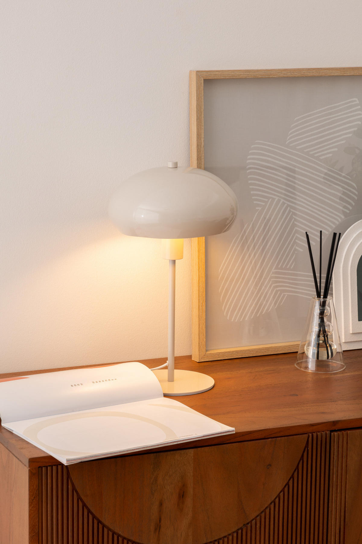 TISCHLAMPE Pilz Savio H. 38 cm - Beige, Metall (22/22/38cm) - Atmosphera Createur d´interieur