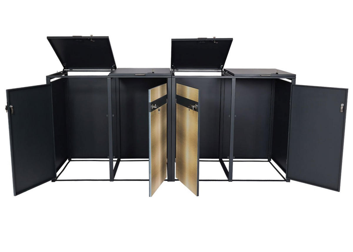 MÜLLTONNENBOX 4er 117x264x80cm Anthrazit Gold - Goldfarben, Metall (264/117/80cm) - PROREGAL