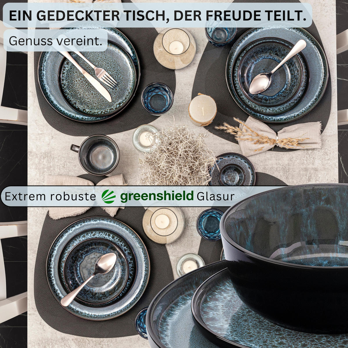 TAFELSERVICE MANILA - 36 teilig aus Steingut 12 Personen - Dunkelblau, Stein (50/30/80cm) - Sänger