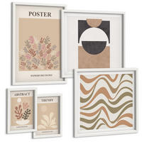 BILDER SET 5er Set - 50x50 cm & 20x30 cm & 40x60 cm Weißer Rahmen - Abstrakte Formenmuster - Weiß, Kunststoff (40/60cm) - TULUP