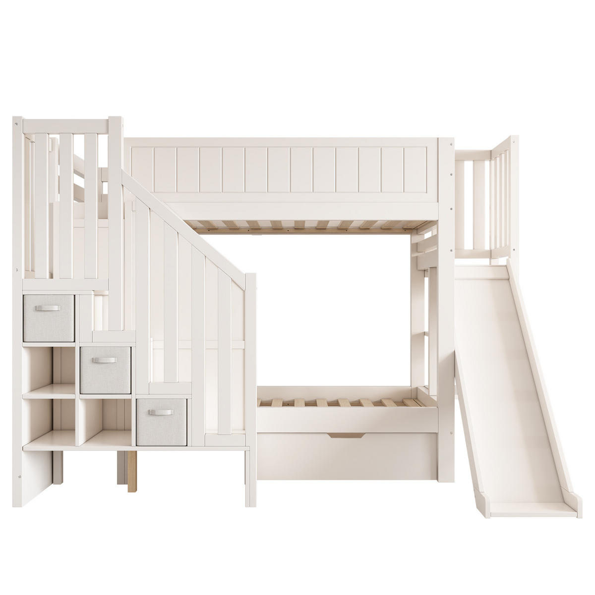 ETAGENBETT 90/200 cm Weiß mit Rutsche, Schubladen und Regalen ohne Matratze - Weiß, Holz (90/200cm) - MIVRAY