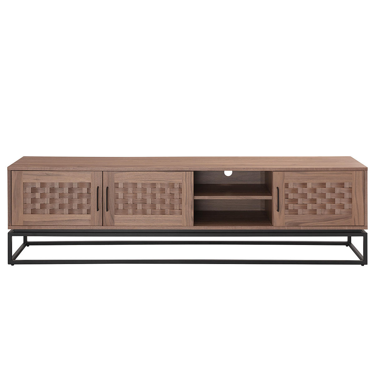 TV-LOWBOARD - Echtholzfurnier - 200 cm - Schwarz/Braun, Holzwerkstoff/Metall (200/55/40cm) - home24