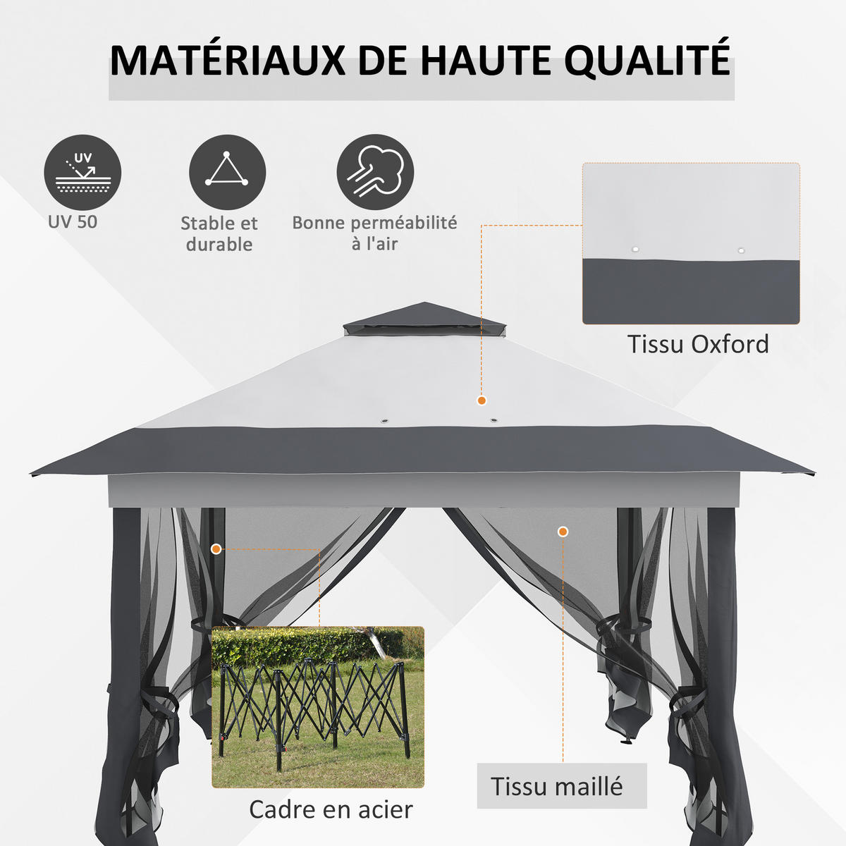 PAVILLON DE-13982 Pop-up, 4 Moskitonetze Grau - Grau, Metall (364/298/364cm) - ComfortXL