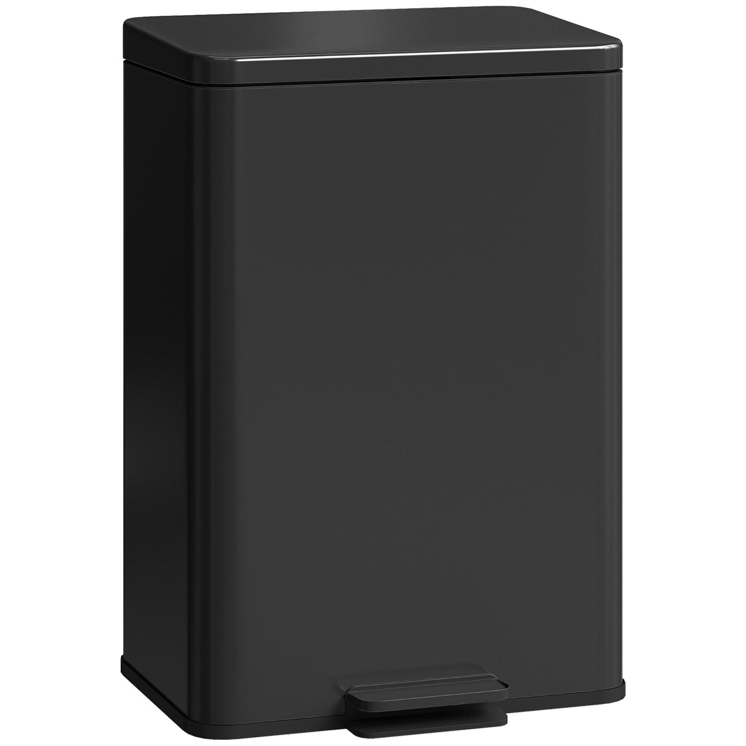 TRETEIMER MIT SOFTCLOSE-DECKEL 34,2/30,6/44,2 cm Edelstahl Mattschwarz Mülleimer 20L Küche - Schwarz, Metall (30.6/44.2/34.2cm) - Rolipo