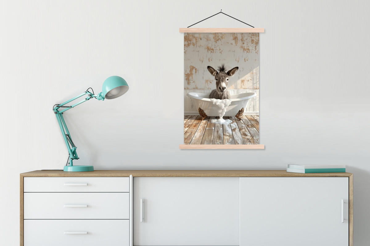 POSTER Esel - Tiere - Badewanne - Schaumstoff 60x90 cm - Weiß, Textil (60/90/0.15cm) - MuchoWow