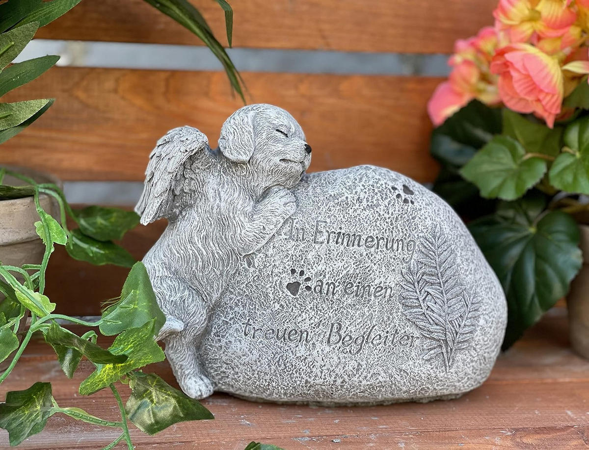 STEINFIGUR Hund am Grabstein mit Inschrift frostfest Steinguss - Grau, Stein (19/14/8cm) - stoneandstyle