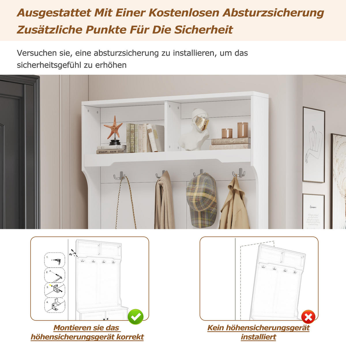 GARDEROBE, 4 Haken, Stauraum, 2 Fächer, Weiß - Weiß, Holzwerkstoff (47/183/101.5cm) - FLIEKS