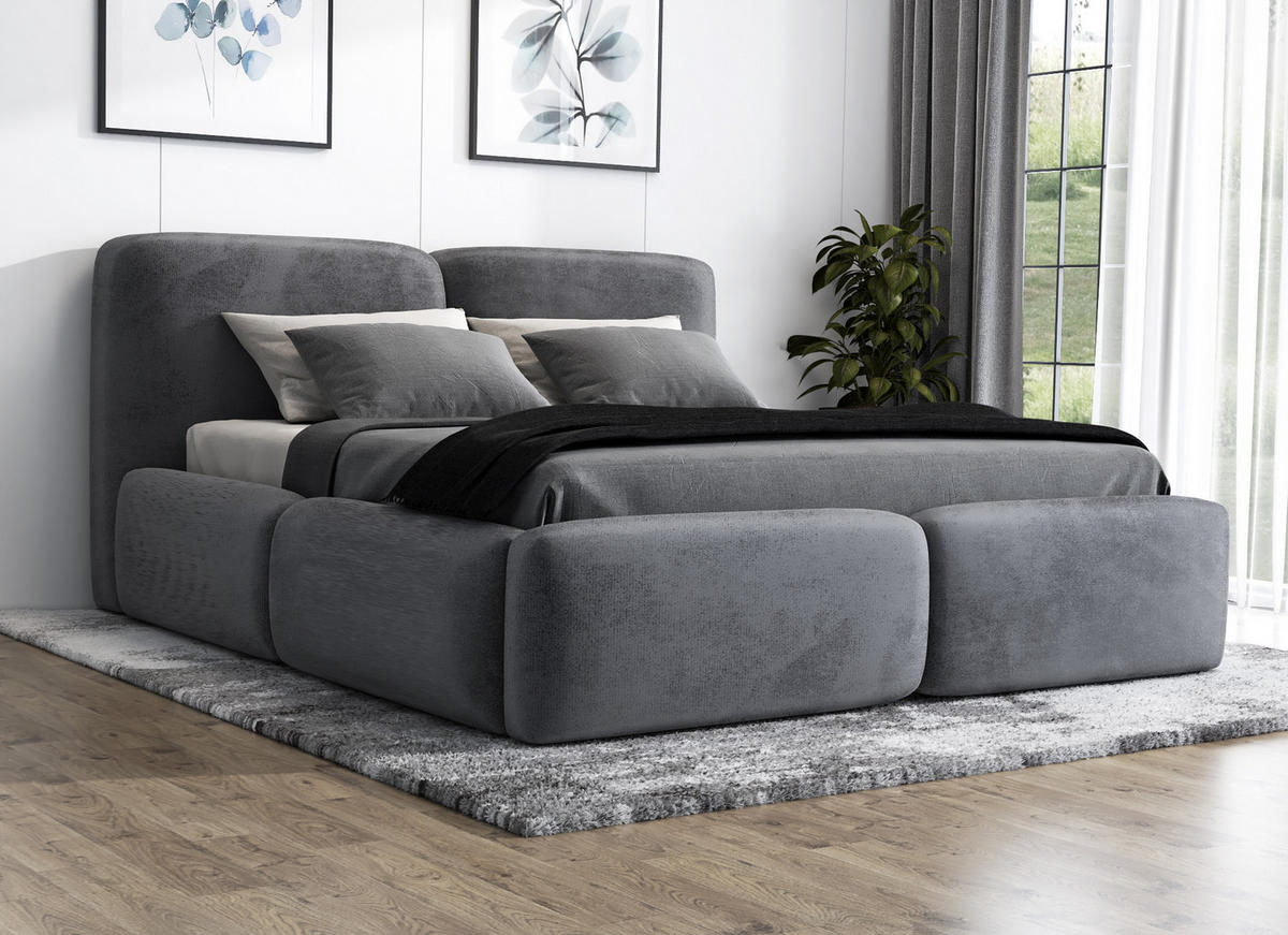 POLSTERBETT OLKE 140x200 Dunkelgrau - Dunkelgrau, Textil (140/200cm) - A&J MöbelLand