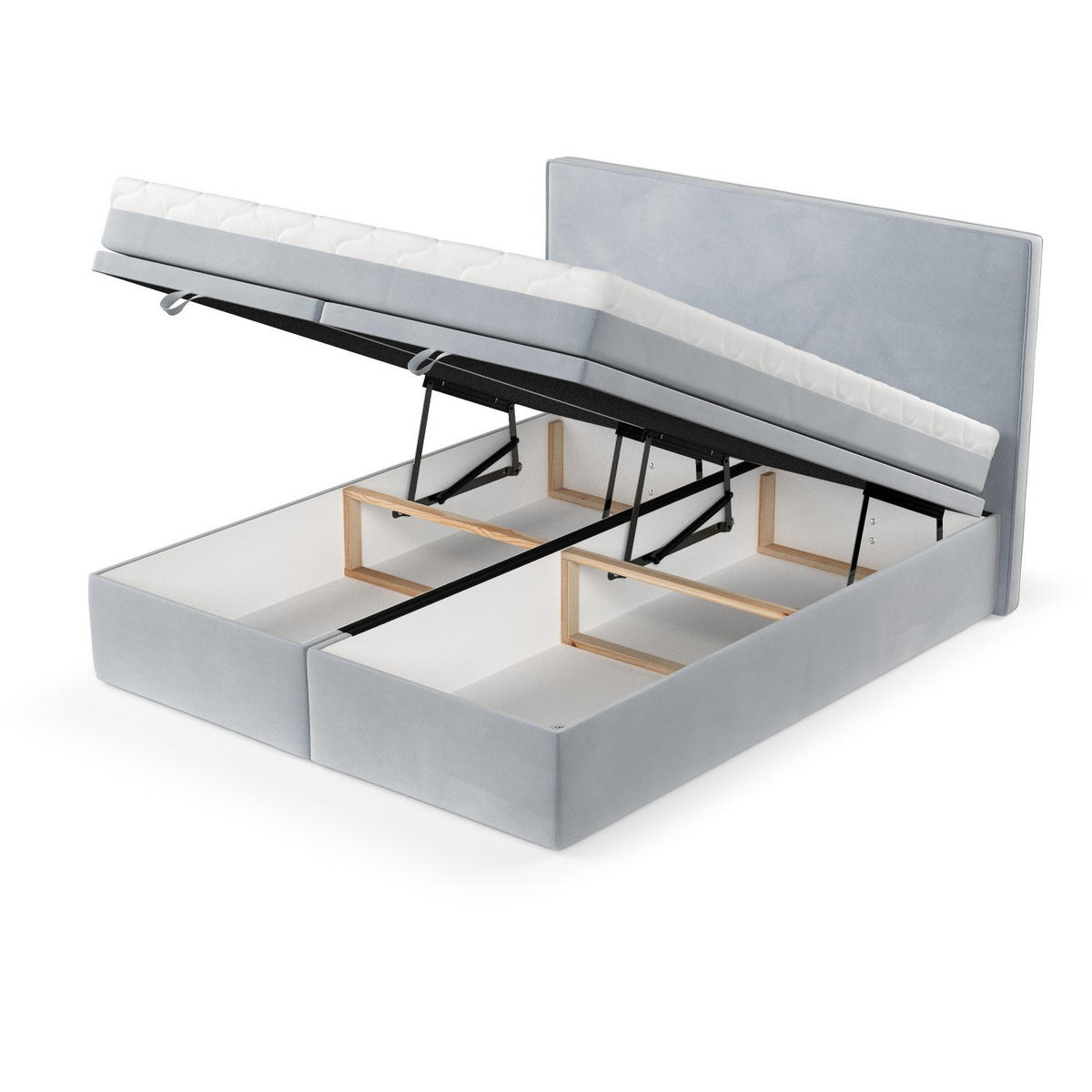 BOXBETT Zalla 160/200 cm Hellgrau im Paros Stoff - Hellgrau/Schwarz, Holz/Holzwerkstoff (160/200cm) - AltaBeds