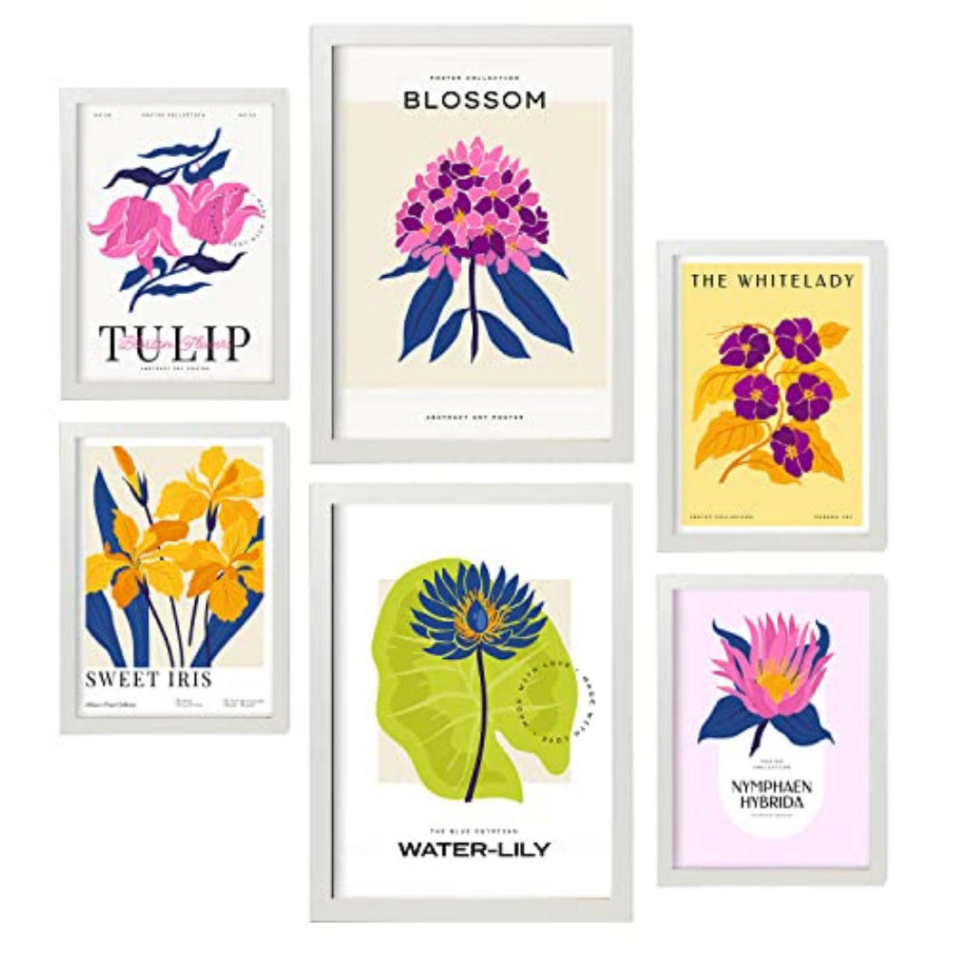 POSTER Set Mit 6 Blumen Süße Natur Und Botanikdrucke Für Innenarchitektur A3 & A4 Weißer Rahmen - Weiß, Papier (29/3cm) - Nacnic