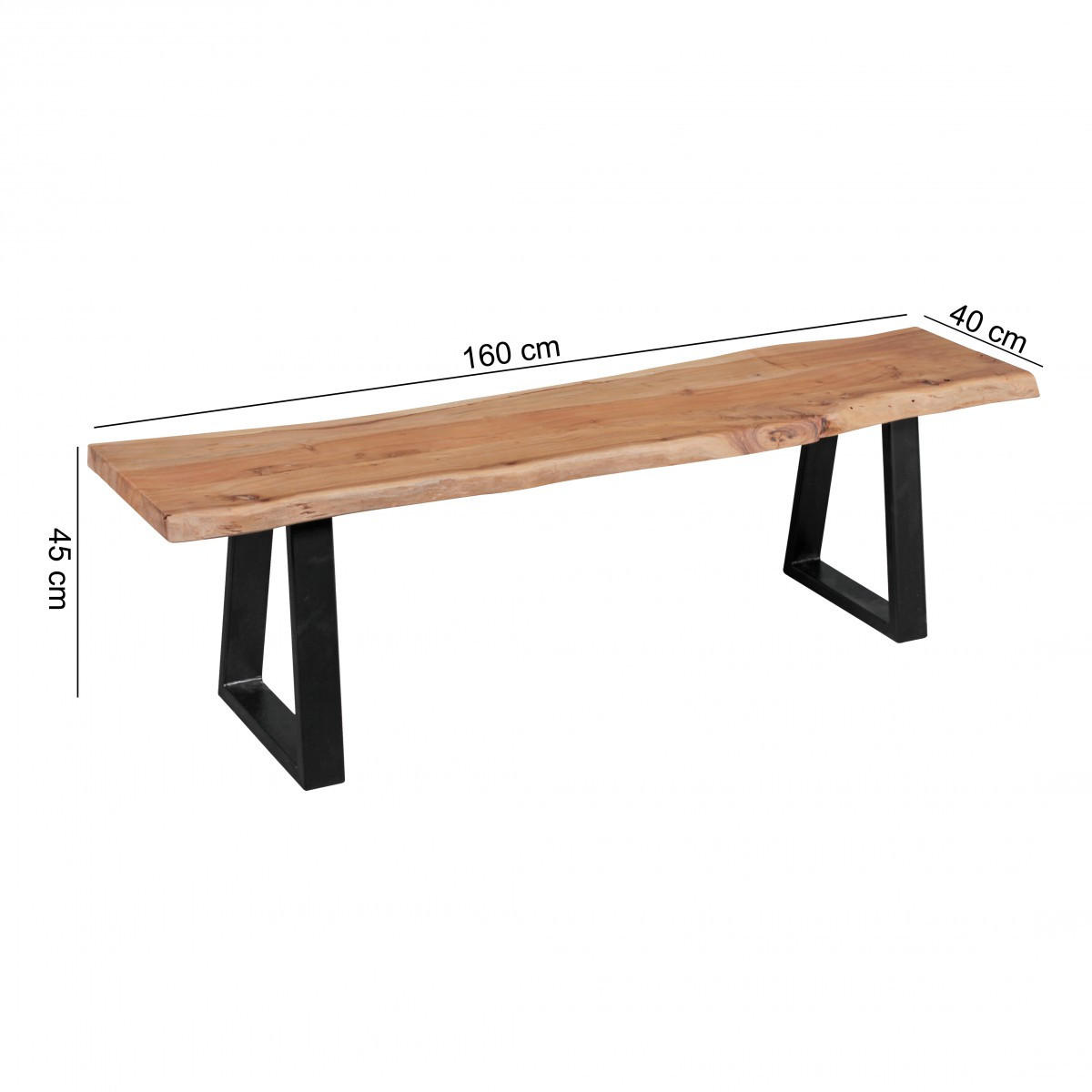 ESSZIMMERBANK Akazienholz Metall schwarze Füße, Beige 160x40x45 cm - Beige/Schwarz, Holz/Metall (160/45/40cm) - KADIMA DESIGN