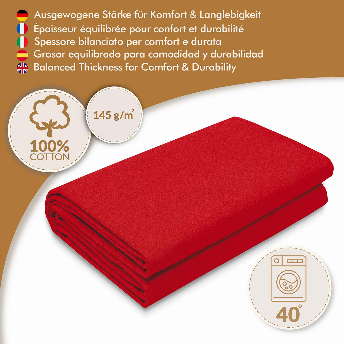 BAUMWOLLSTOFF Rot 160 cm breit, 145 g/m², uni rot, kräftige Canvas-Qualität für Polster, Deko & Projekte - Rot, Textil (160/100cm) - Dreamroots