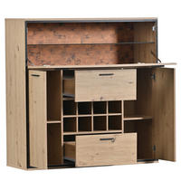 WEINSCHRANK 110x38x111 cm Holz, 2 Türen, Glasregal, Weinhalterung, LED-Beleuchtung - Naturfarben, Holz (110/111/38cm) - PARAFTA HOME