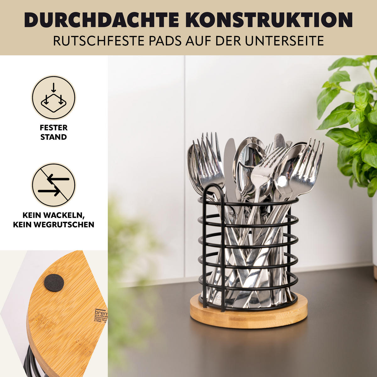 KÜCHENUTENSILIENHALTER, schwarz - Schwarz, Holz (13/15.5/13cm) - bremermann