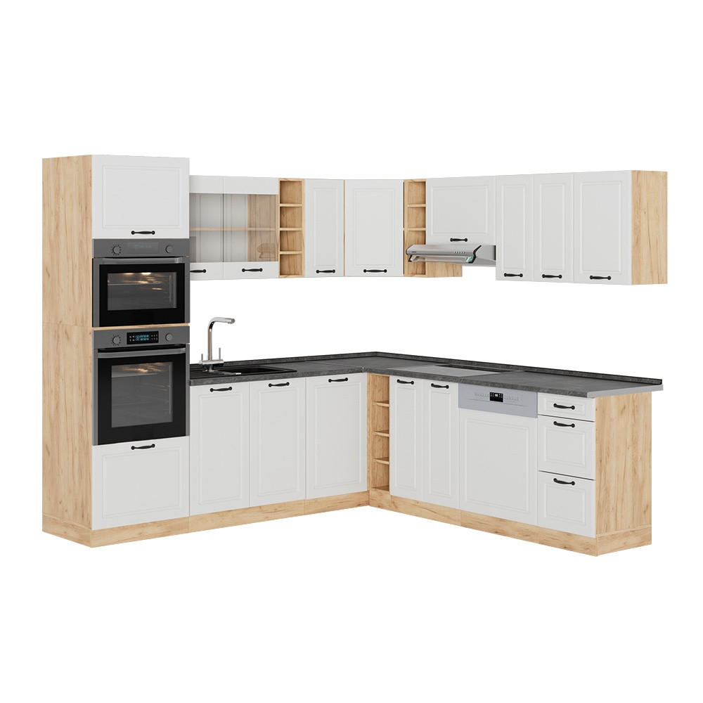 ECKKÜCHE R-Line, Weiß Landhaus/Goldkraft Eiche, 247 x 237 cm, AP Anthrazit - Honigeiche/Weiß, Holzwerkstoff (247/81.6/60cm) - Vicco