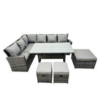 GARTENLOUNGE mit Ecksofa Polyrattan Dunkelgrau 9-Sitzer - Dunkelgrau/Grau, Glas/Kunststoff - Fimous