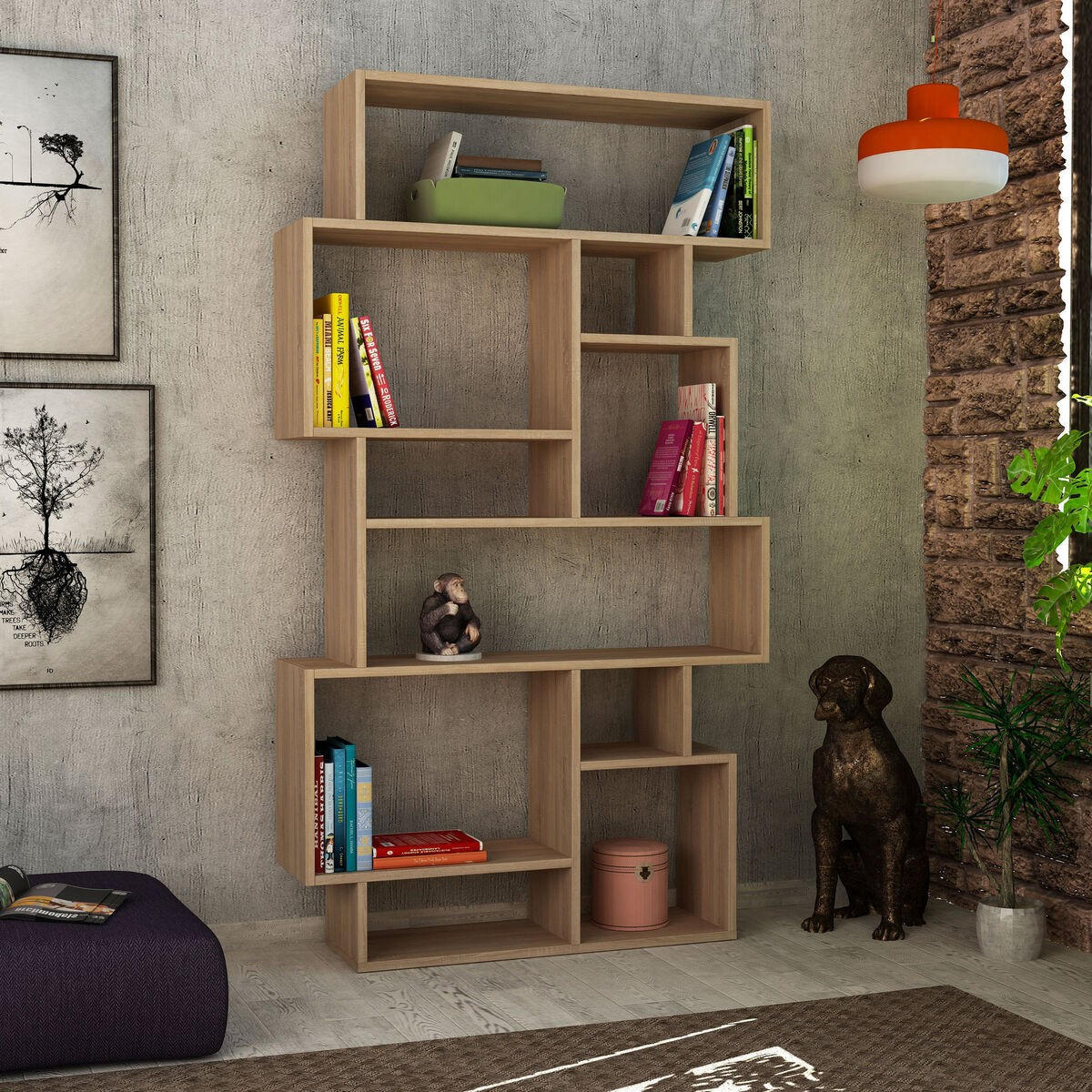 BÜCHERREGAL mit Fächern 96/25/168 cm - Eichefarben, Holzwerkstoff (25.5/168.5/96cm) - Calicosy