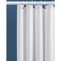 DUSCHVORHANG Weiß Waffelstruktur mit Ringen Badewanne schimmelresistent - Weiß, Textil (180/100cm) - MCBOSON