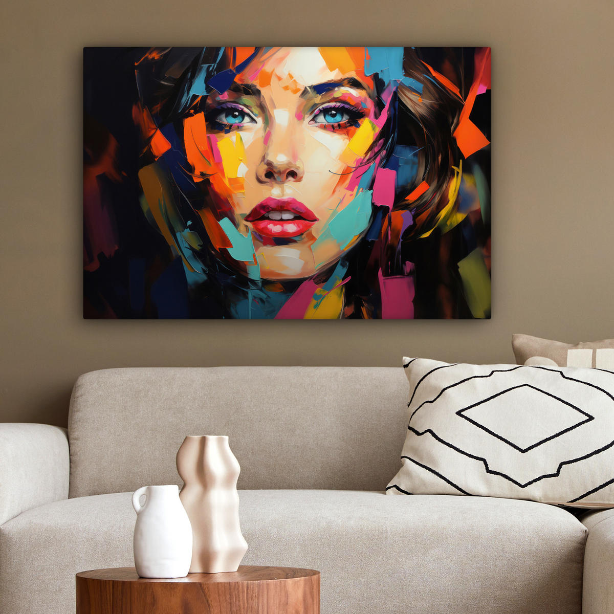 LEINWANDBILD Frau - Porträt - Farbenfroh - Kunst Gemälde 60x40 cm - Multicolor, Textil (60/40cm) - MuchoWow
