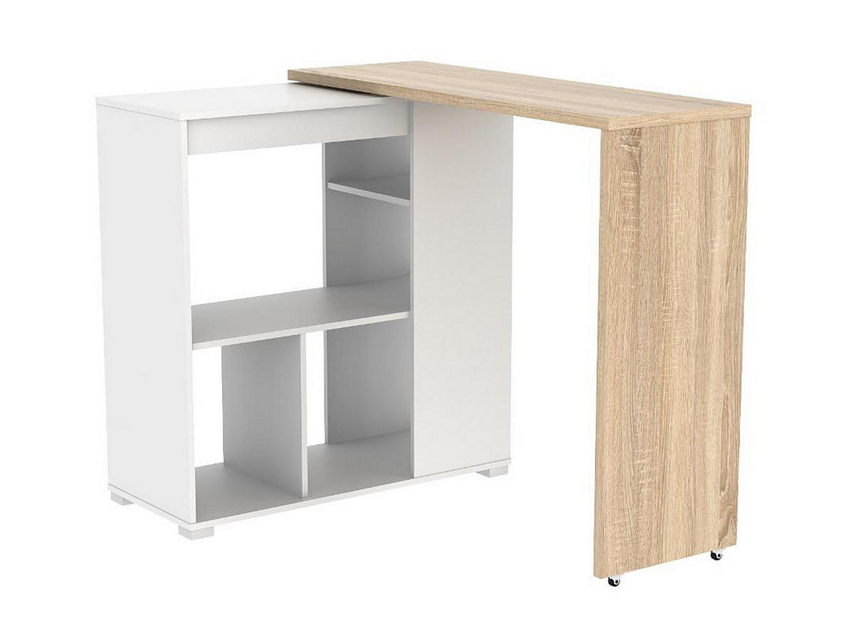 BARTISCH drehbar mit Stauraum - Weiß & Eichefarben - SATURNE - Naturfarben, Holz (172/100/39.6cm) - Vente-Unique