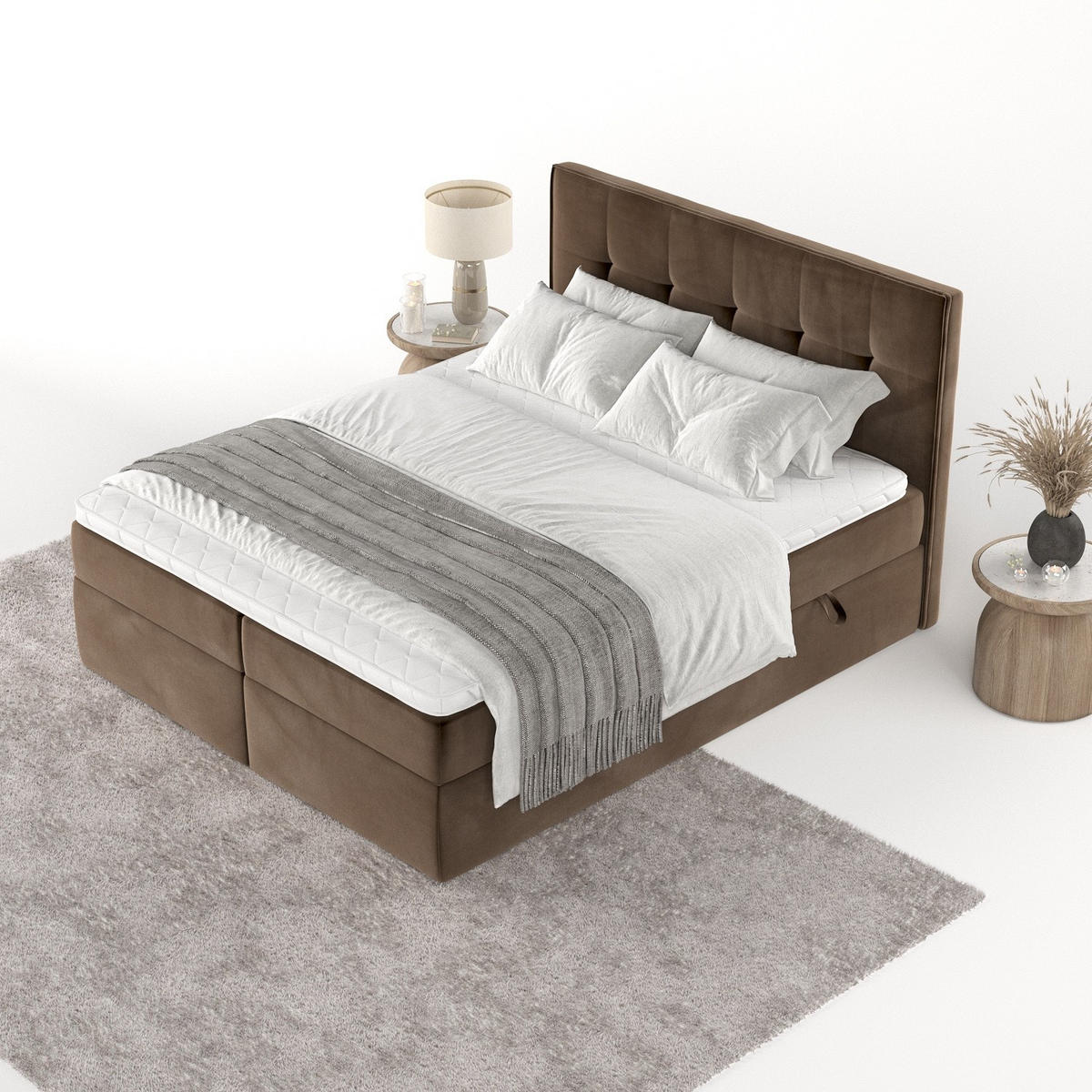 BOXBETT Mireo 180/200 cm Braun im Kronos Stoff - Schwarz/Braun, Holz/Holzwerkstoff (180/200cm) - AltaBeds