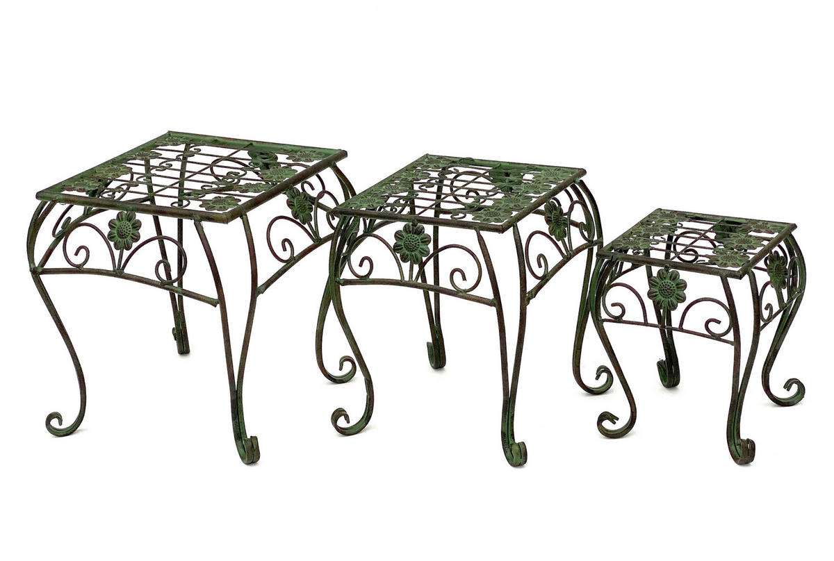 BLUMENHOCKER eckig 3er Set Metall Grün 25,5-34,5 cm - Grün, Metall (22.5/25.5/22.5cm) - DanDiBo