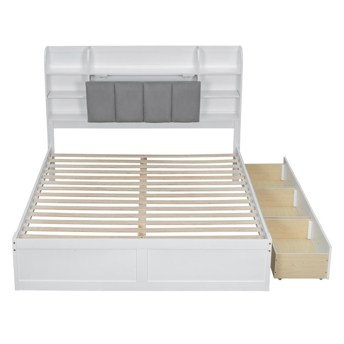 DOPPELBETT 160/200 cm Weiß mit offenen Regalen und drei Schubladen - Weiß, Holzwerkstoff (160/200cm) - OKWISH