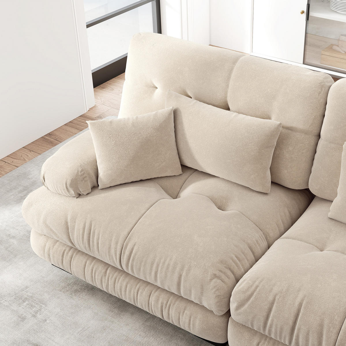 ECKSOFA 220/77/81 cm hellbraun aus Chenille mit modularer Form und Kissen - Cappuccino, Textil (77/220cm) - OKWISH