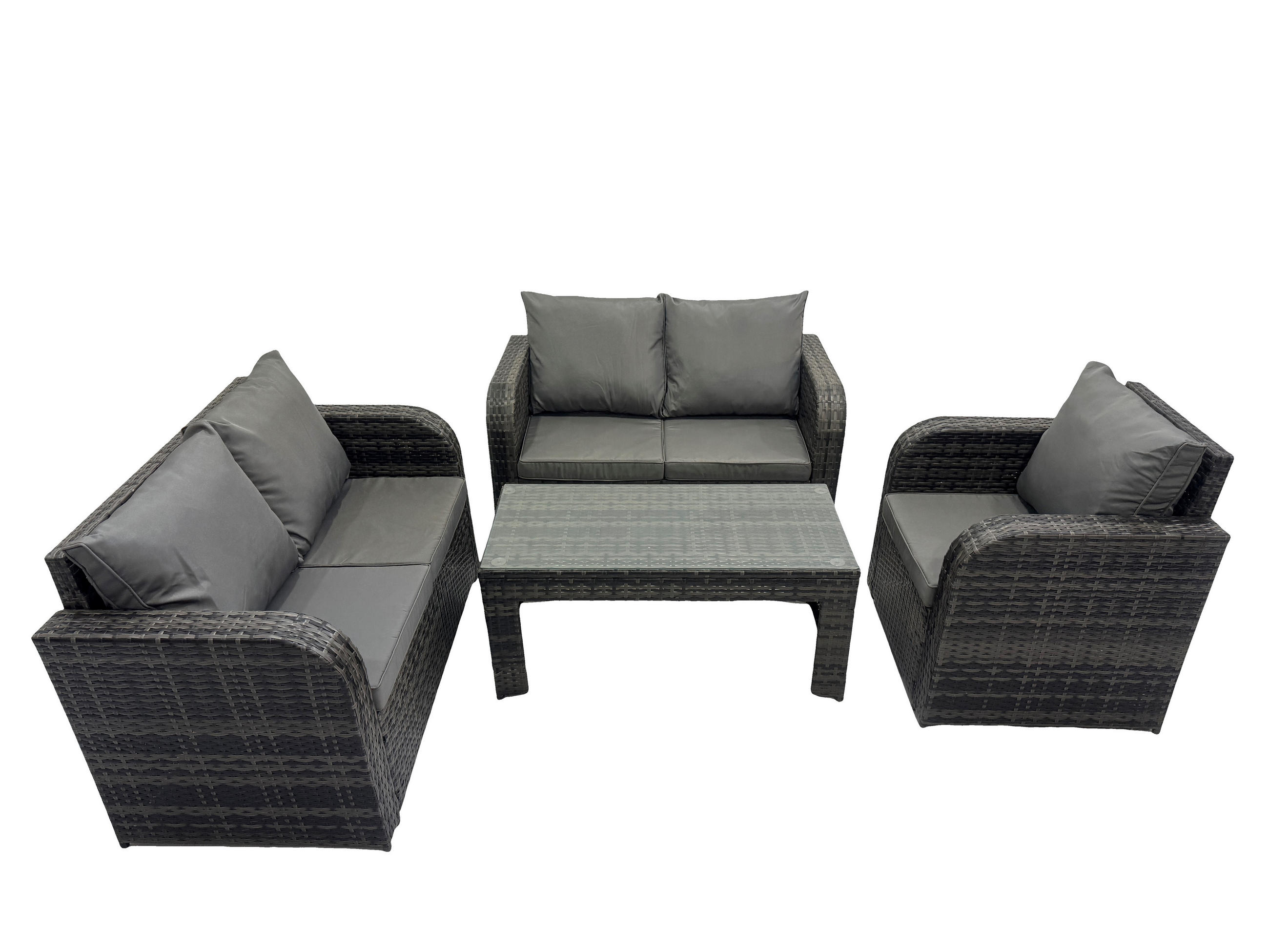 GARTENMÖBEL SET mit Sofa Polyrattan 5-Sitzer Dunkelgrau - Dunkelgrau/Grau, Glas/Kunststoff - Fimous