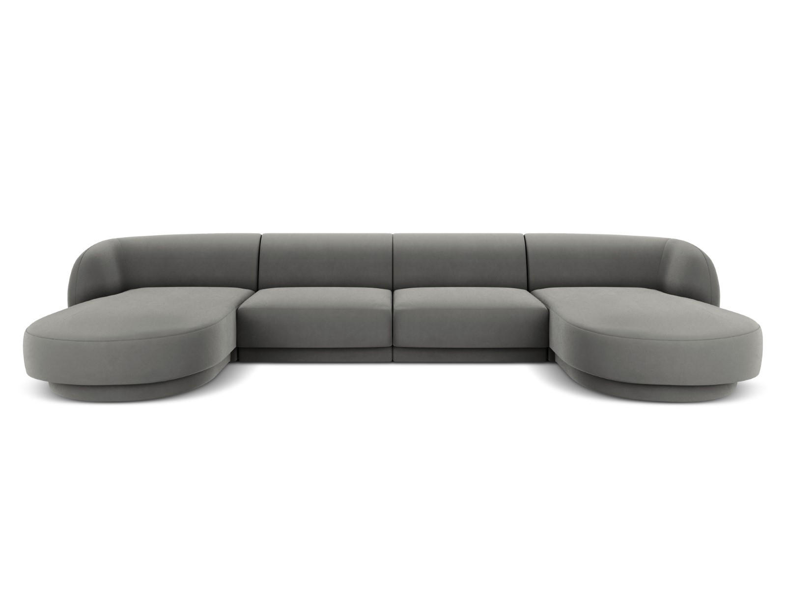 PANORAMASOFA Miley aus Samt hellgrau 5 Sitzplätze - Hellgrau, Textil (156/70/330cm) - Micadoni