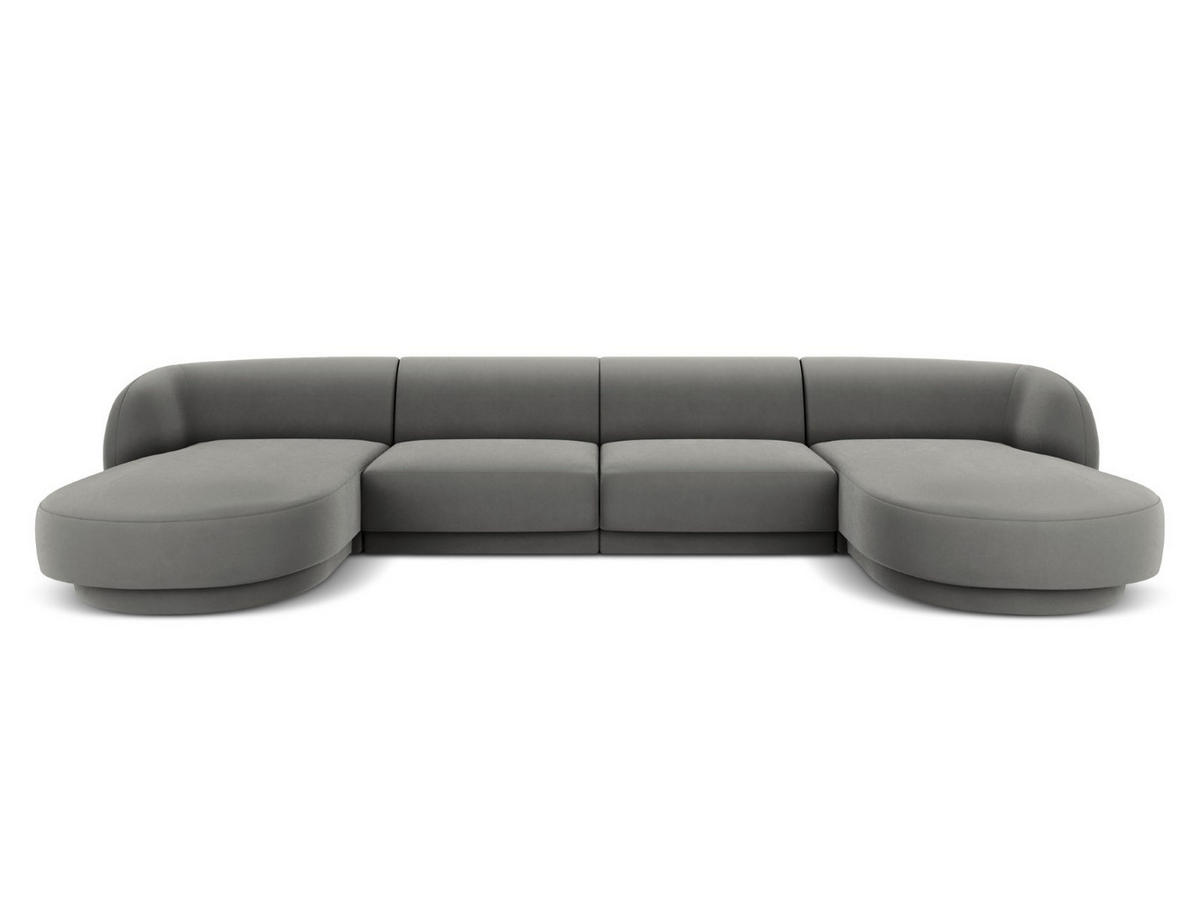 PANORAMASOFA Miley aus Samt hellgrau 5 Sitzplätze - Hellgrau, Textil (156/70/330cm) - Micadoni
