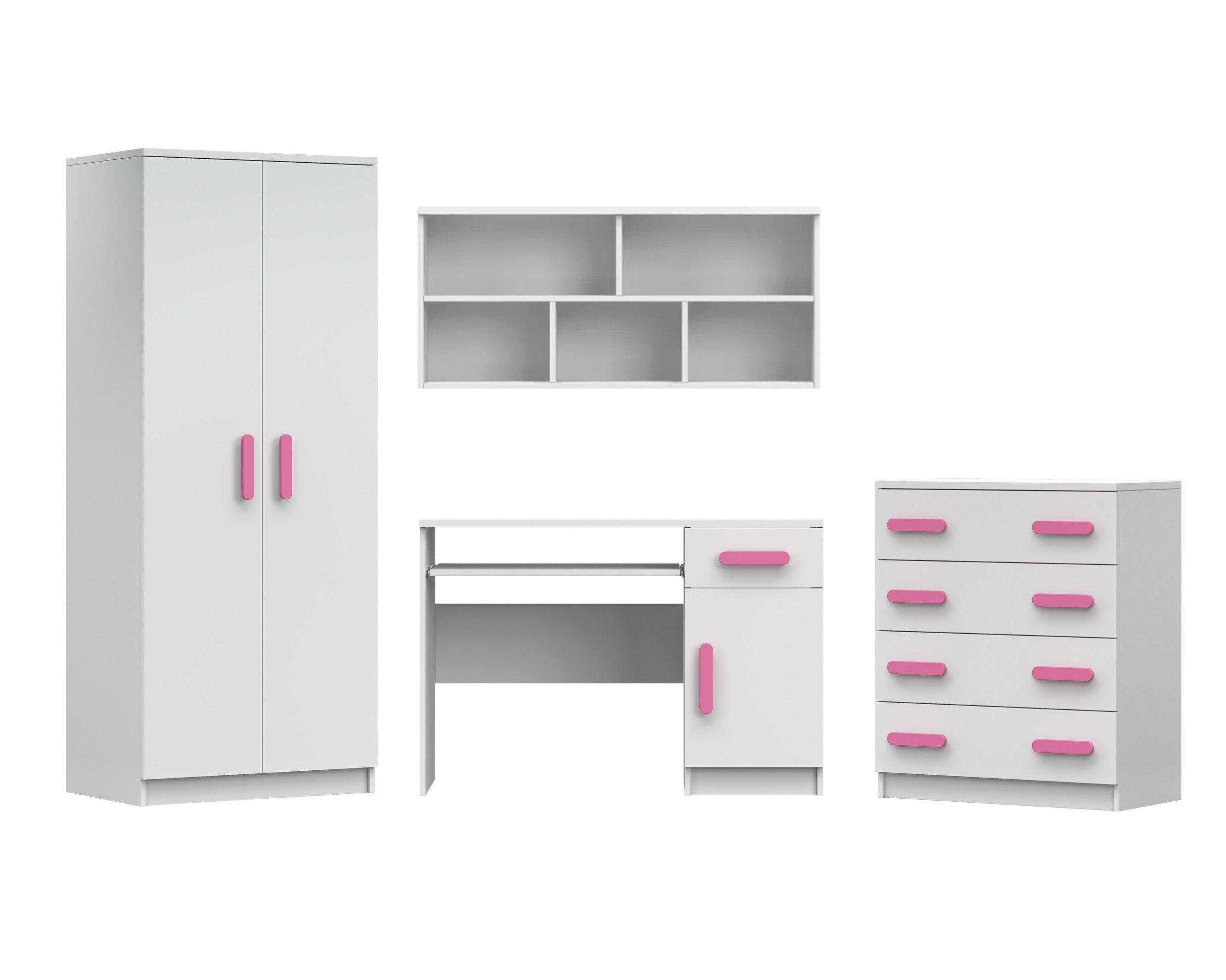 KINDERZIMMER-SET INGE III Weiß/Rosa4-teilig - Weiß/Rosa, Holzwerkstoff (270/193/50cm) - Deine Möbel 24