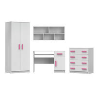 KINDERZIMMER-SET INGE III Weiß/Rosa4-teilig - Weiß/Rosa, Holzwerkstoff (270/193/50cm) - Deine Möbel 24