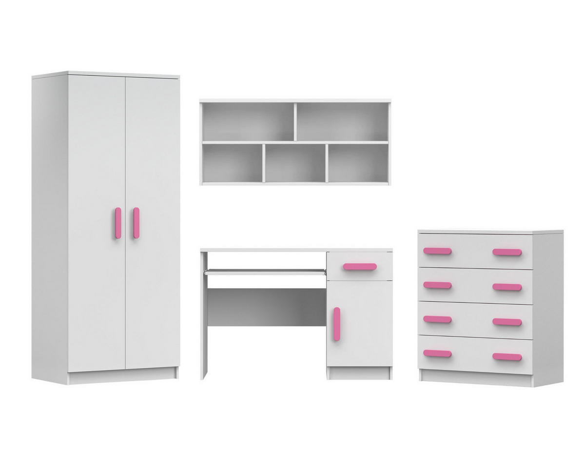 KINDERZIMMER-SET INGE III Weiß/Rosa4-teilig - Weiß/Rosa, Holzwerkstoff (270/193/50cm) - Deine Möbel 24