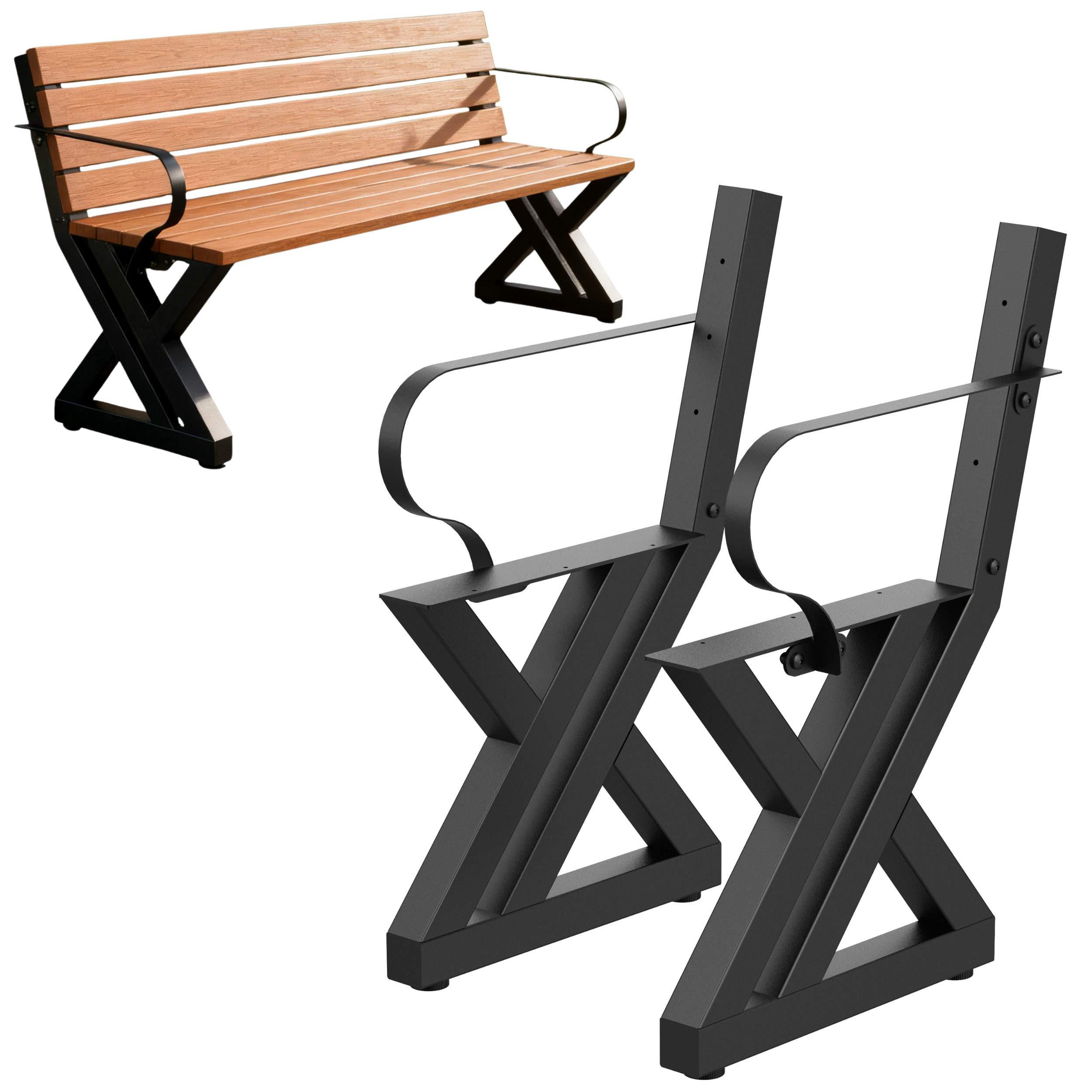 BANKGESTELL mit Lehne Schwarz 45/75 cm - Schwarz, Metall (45/75/5cm) - DanDiBo