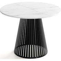 ESSTISCH Naro runder ausziehbarer, Marmor Weiß 100-180/100/76 cm - Ecru/Schwarz, Holzwerkstoff/Metall (100/100/76cm) - WFL GROUP