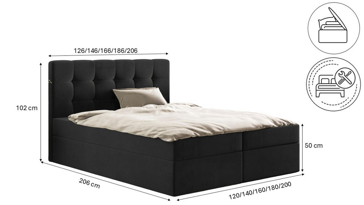 BOXBETT Bettkasten LUDANO Stoff Cosmic Schwarz 160x200 cm H2-Pocket - Schwarz, Holz (160/200cm) - Kaiser Möbel
