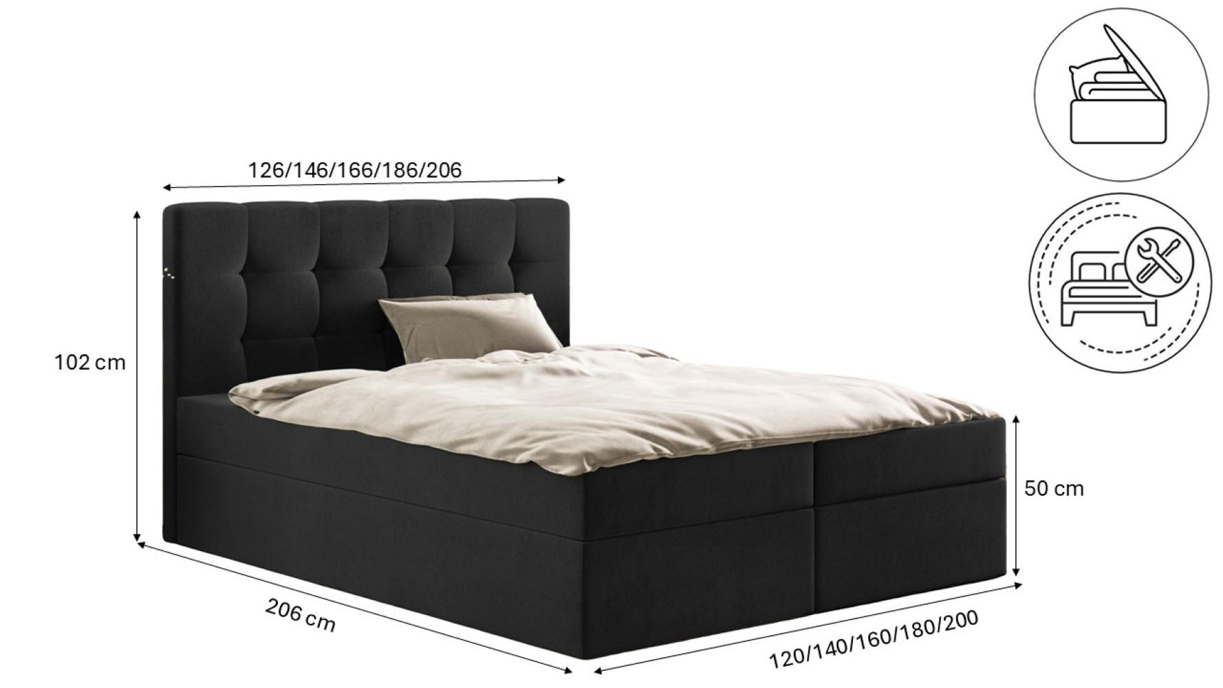 Thumbnail - Kaiser Möbel Boxbett, Schwarz, Holz, H3, 140x200 cm, Schlafzimmer, Betten, Boxspringbetten
