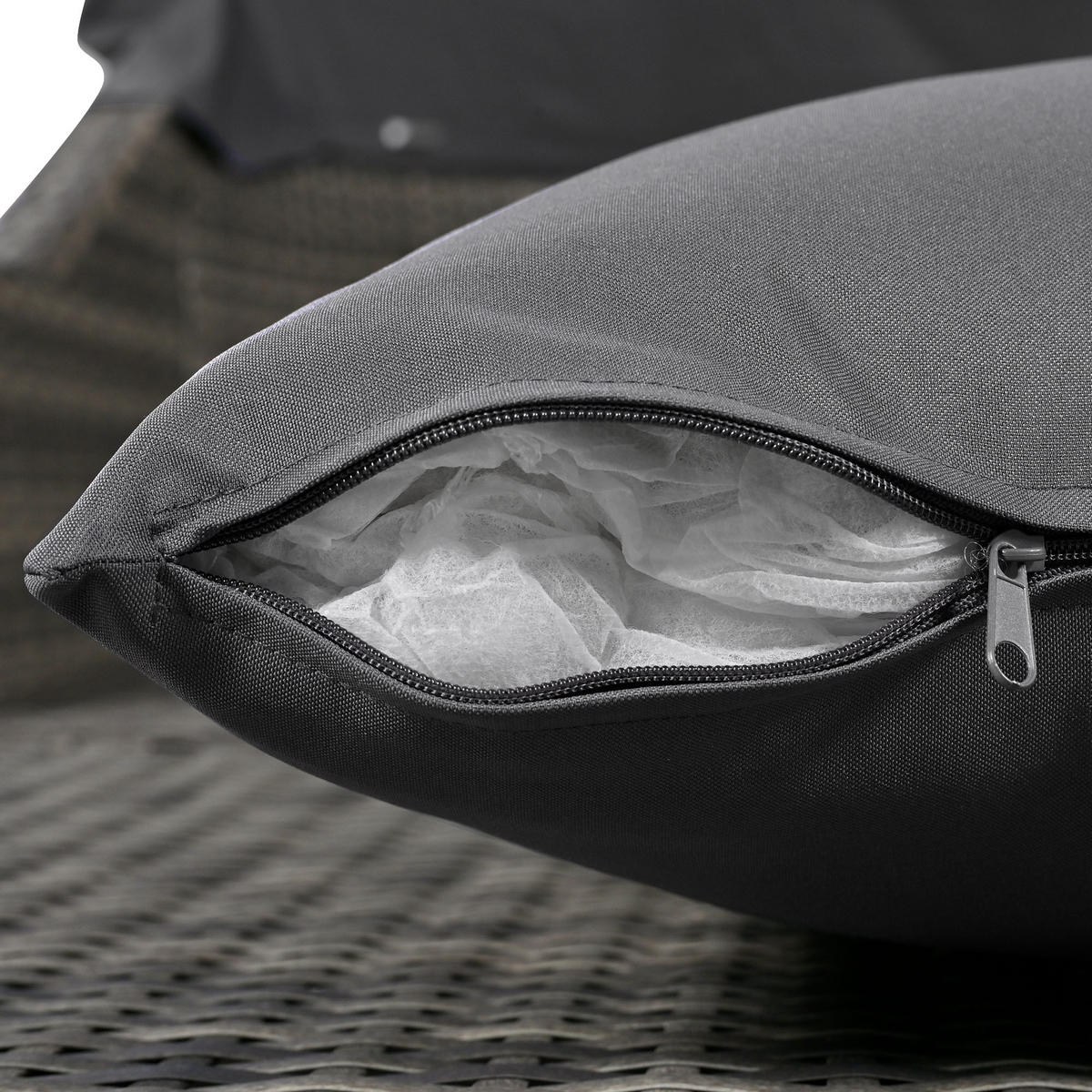 LOUNGESOFA aus Rattan & Metal 203x120x126 cm in Grau mit Baldachin - Grau, Metall (120/126/203cm) - Modfu