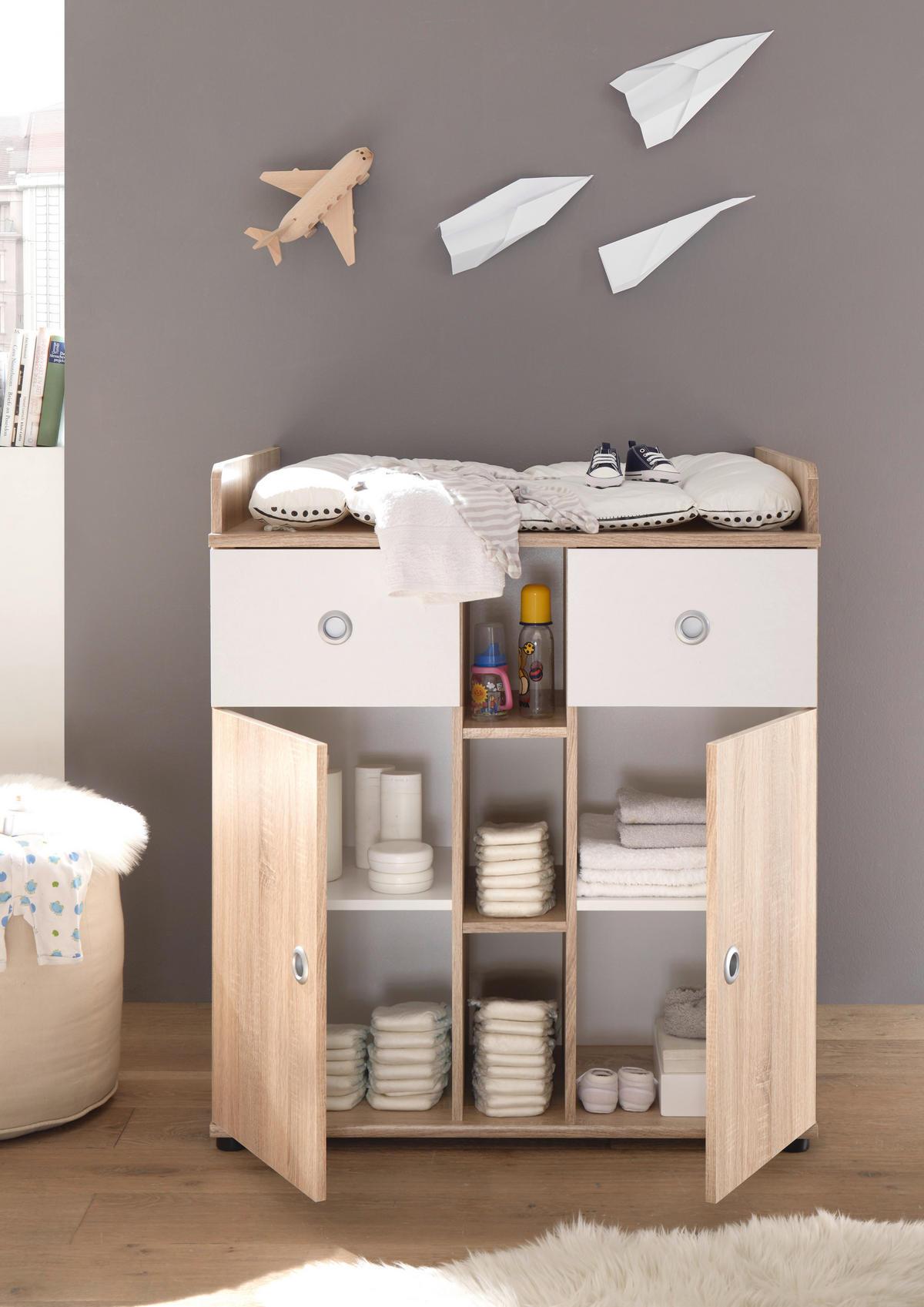 BABYZIMMER Wiki in Eiche Sonoma und Weiß 5 teilig - Braun, Holzwerkstoff (120/200/80cm)