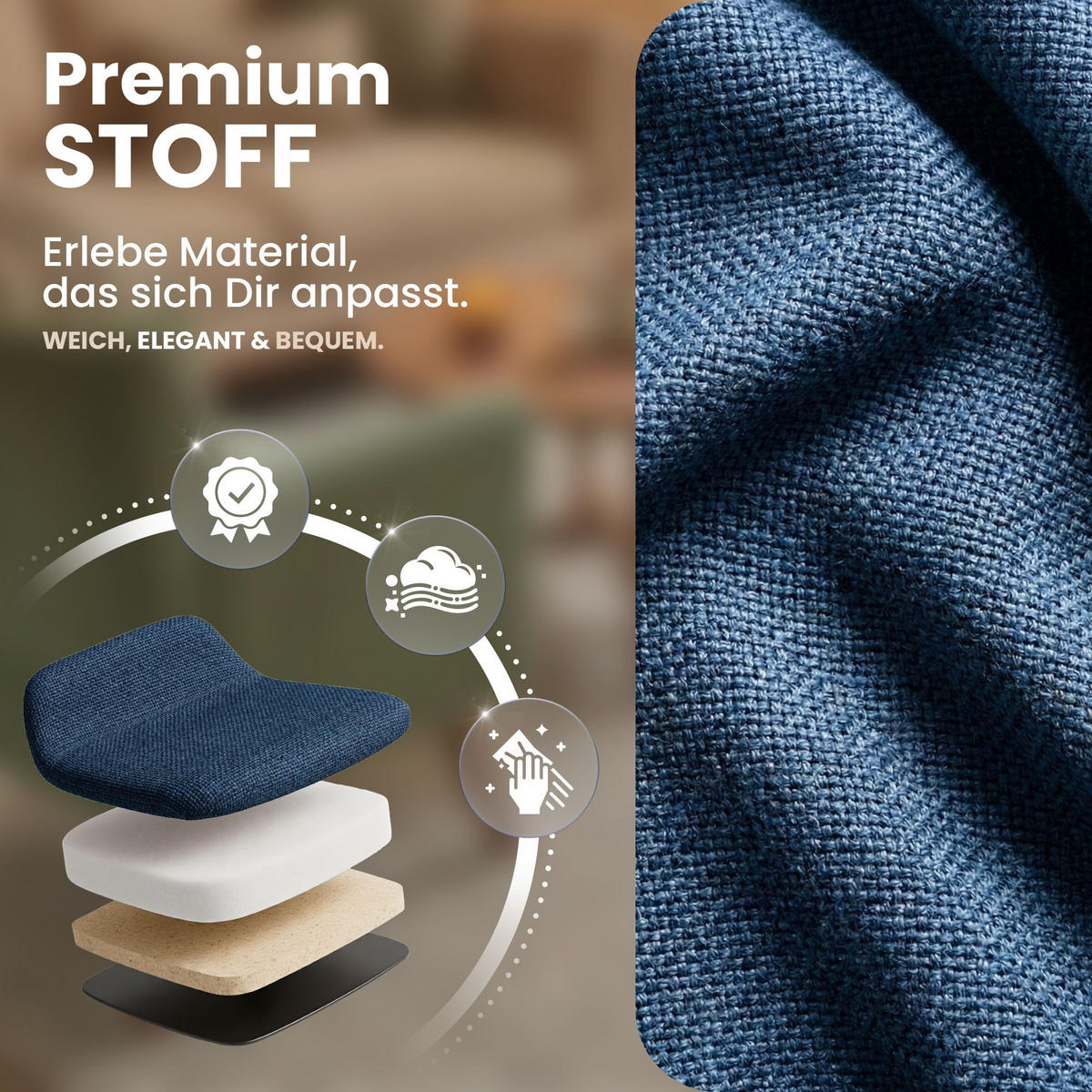 ARMLEHNENSTUHL Stoff Blau - Blau/Schwarz, Textil/Metall (56/81/62cm) - CLP