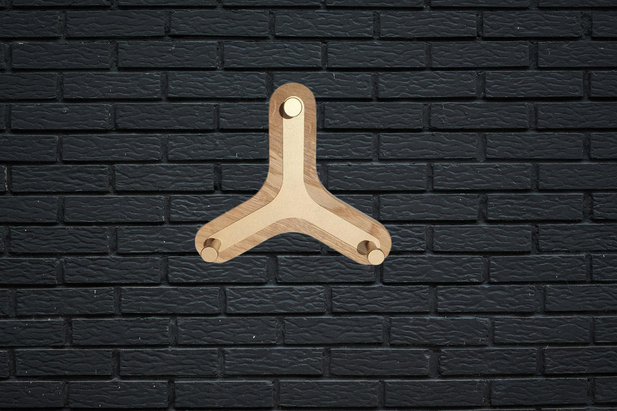 WANDAUFHÄNGER Hugo mit 3 Haken, goldenes Metall und geölte Eiche, 6/18/20 cm - Eichefarben/Goldfarben, Holz (18/20/6cm) - WOODEK