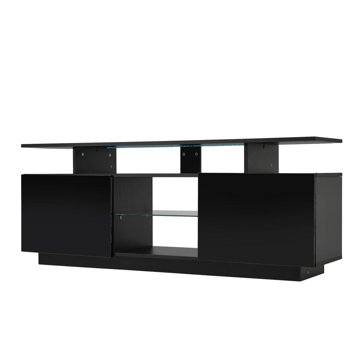 TV stolek 140/35/55 cm černý z dřevotřískové desky s LED osvětlením ovládaným aplikací - černá, kompozitní dřevo (140/55/35cm) - OKWISH