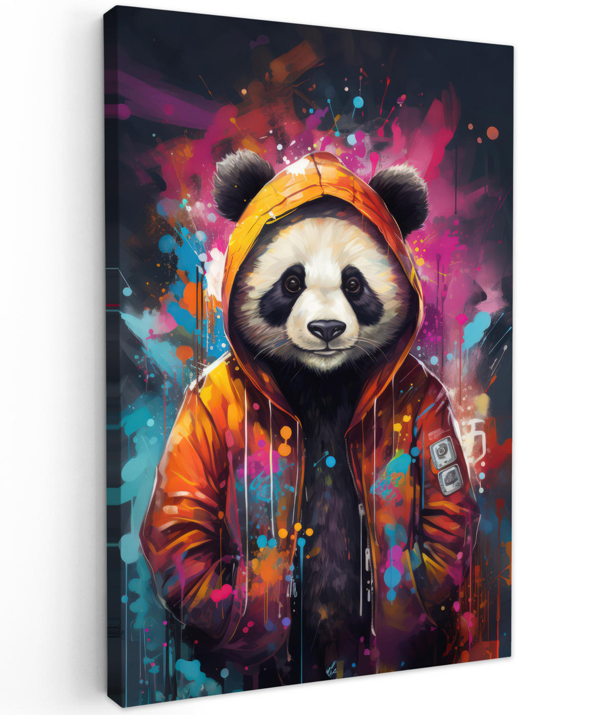 LEINWANDBILD Panda - Jacke - Graffiti - Orange 40x60 cm - Orange, Textil (40/60cm) - MuchoWow