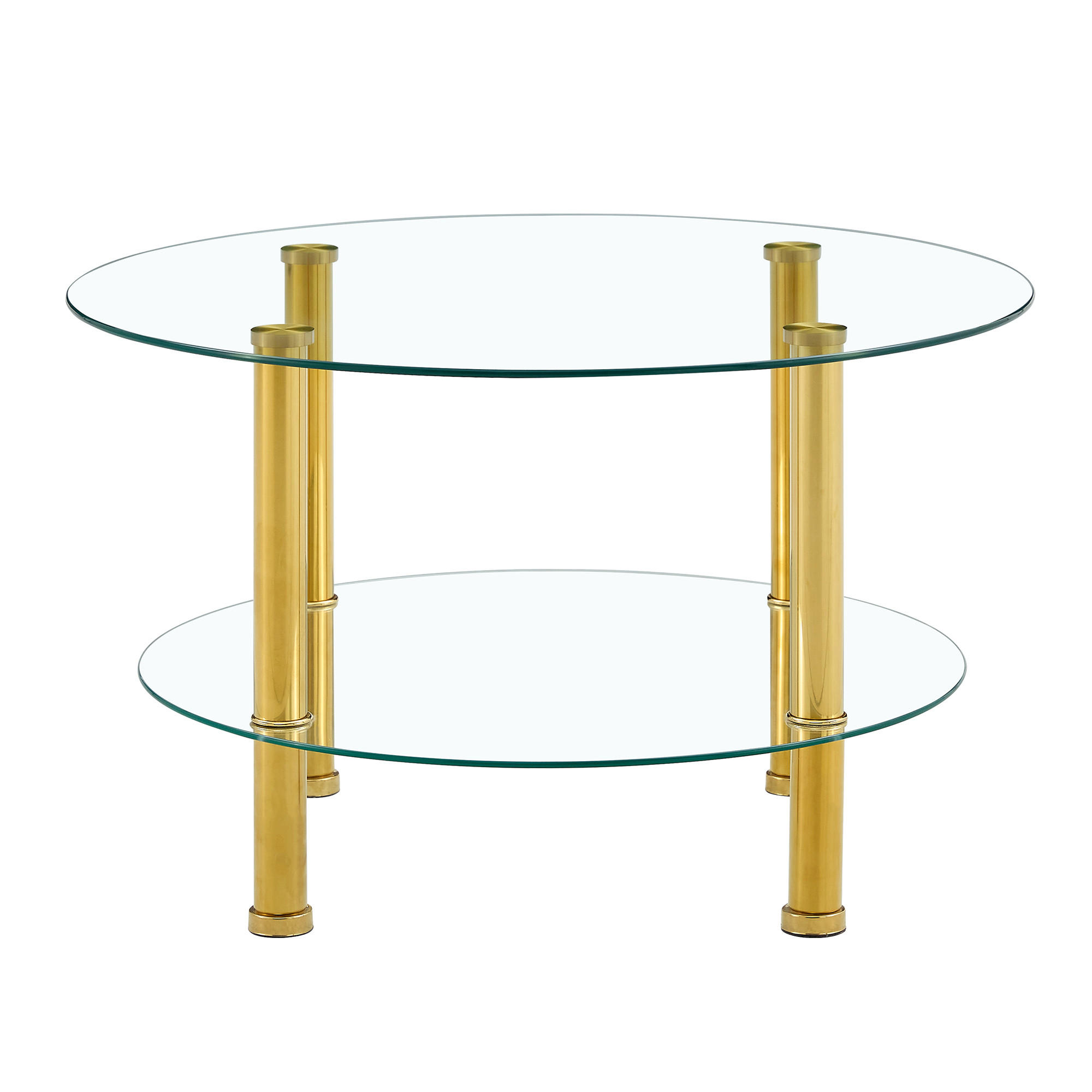 COUCHTISCH in Gold zweistufiger Glascouchtisch mit leichtem Luxusdesign für Wohnzimmer, B70/T70/H42 cm - Transparent/Goldfarben, Glas/Holzwerkstoff (70/70/42cm) - STILVORA