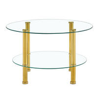 COUCHTISCH in Gold zweistufiger Glascouchtisch mit leichtem Luxusdesign für Wohnzimmer, B70/T70/H42 cm - Transparent/Goldfarben, Glas/Holzwerkstoff (70/70/42cm) - STILVORA