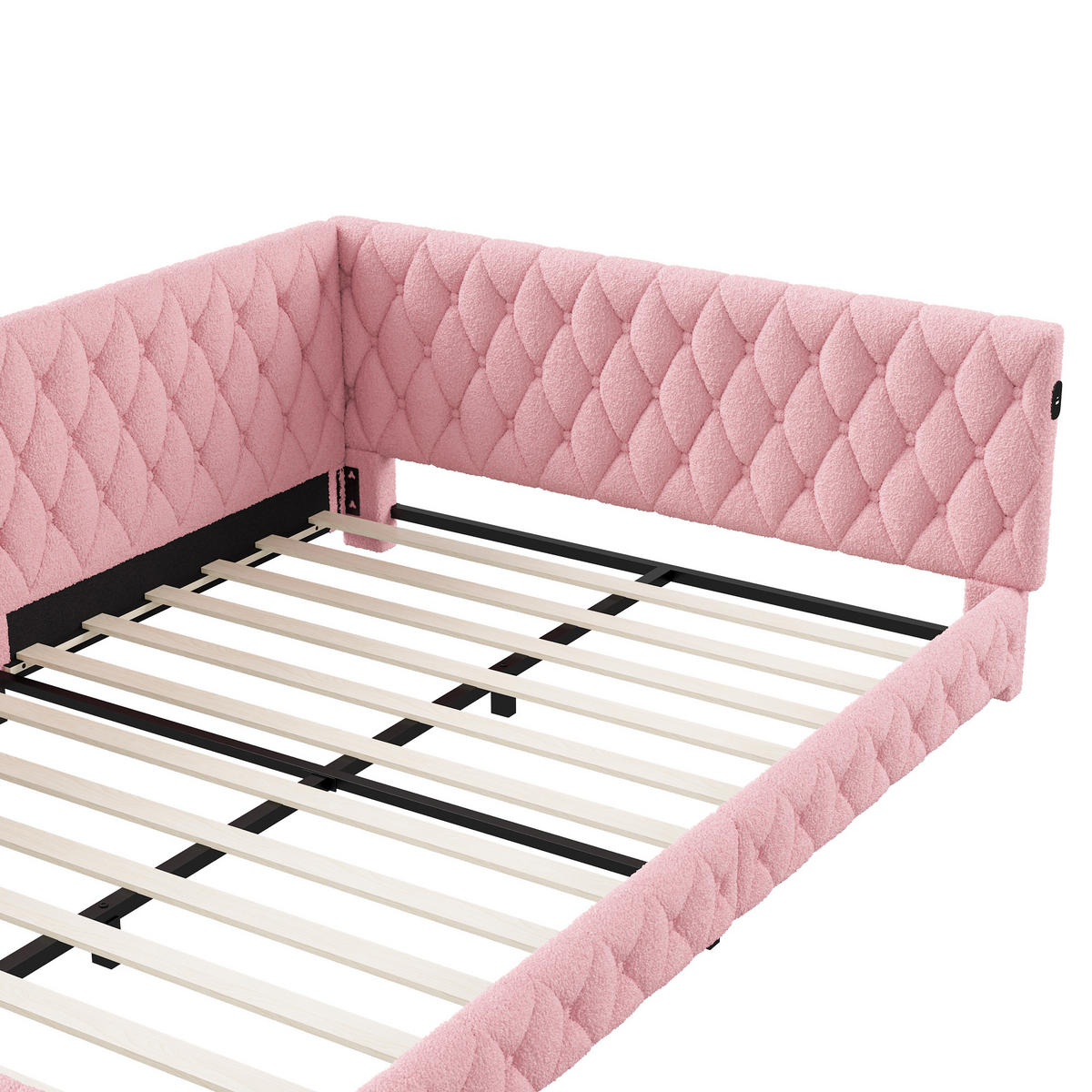 POLSTERBETT 140x200 cm LED USB Teddy Stoff rosa - Rosa, Holz (140/200cm) - LEBENLANG