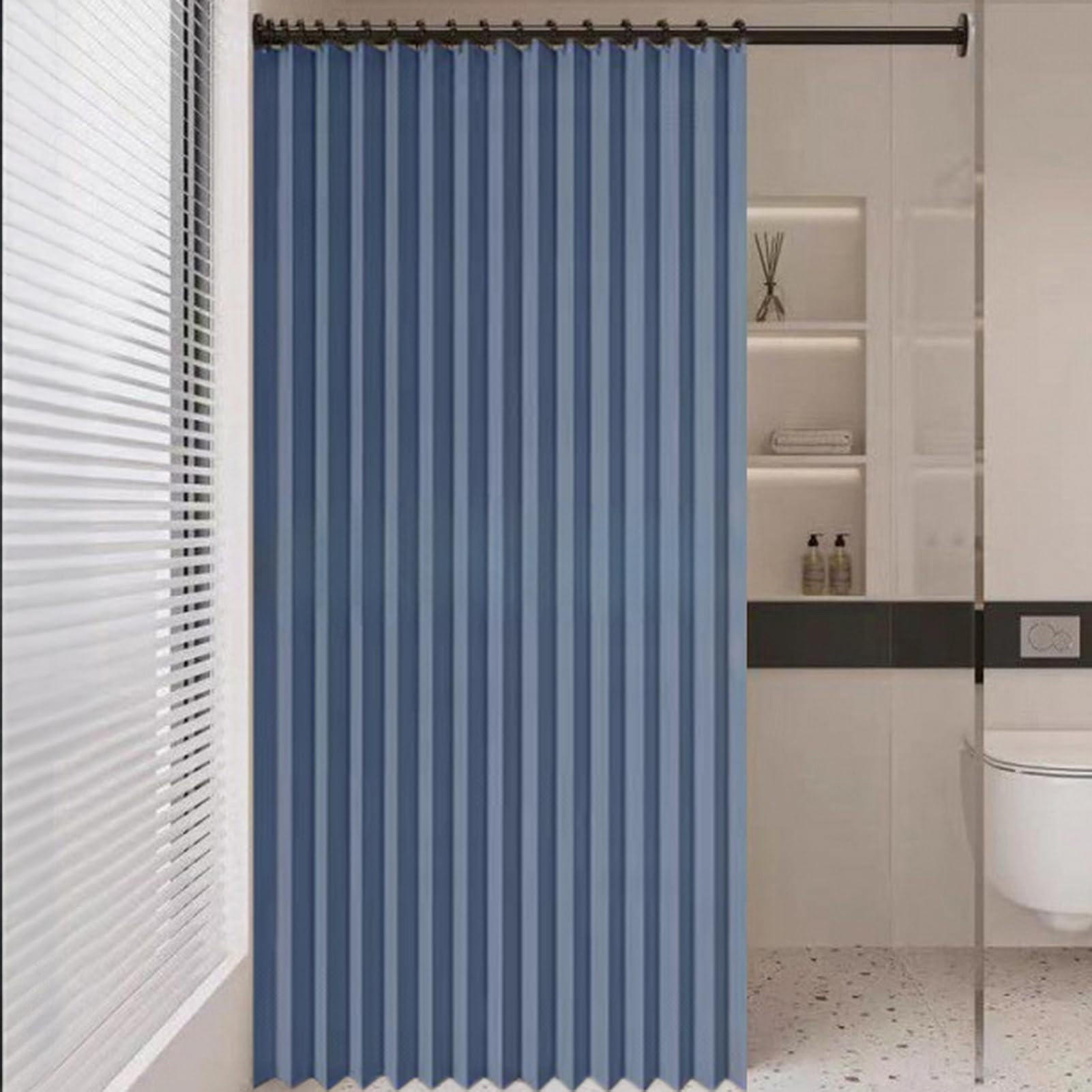 DUSCHVORHANG Blau magnetisch faltbar Leinen wasserdicht mit Haken - Blau, Textil (120/200cm) - MCBOSON